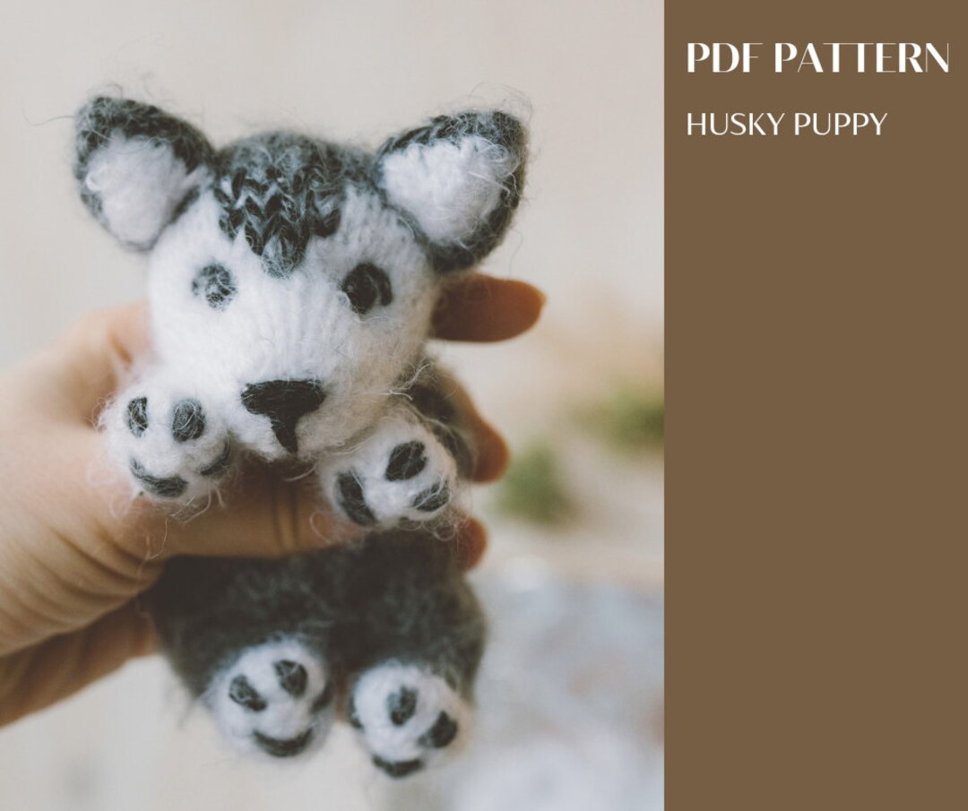 Husky Puppy Knitting Pattern. Little Knitted Realistic Dog Step by Step