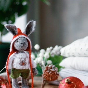Christmas knitted bunny pattern. Knitting amigurumi. PDF tutorial image 2