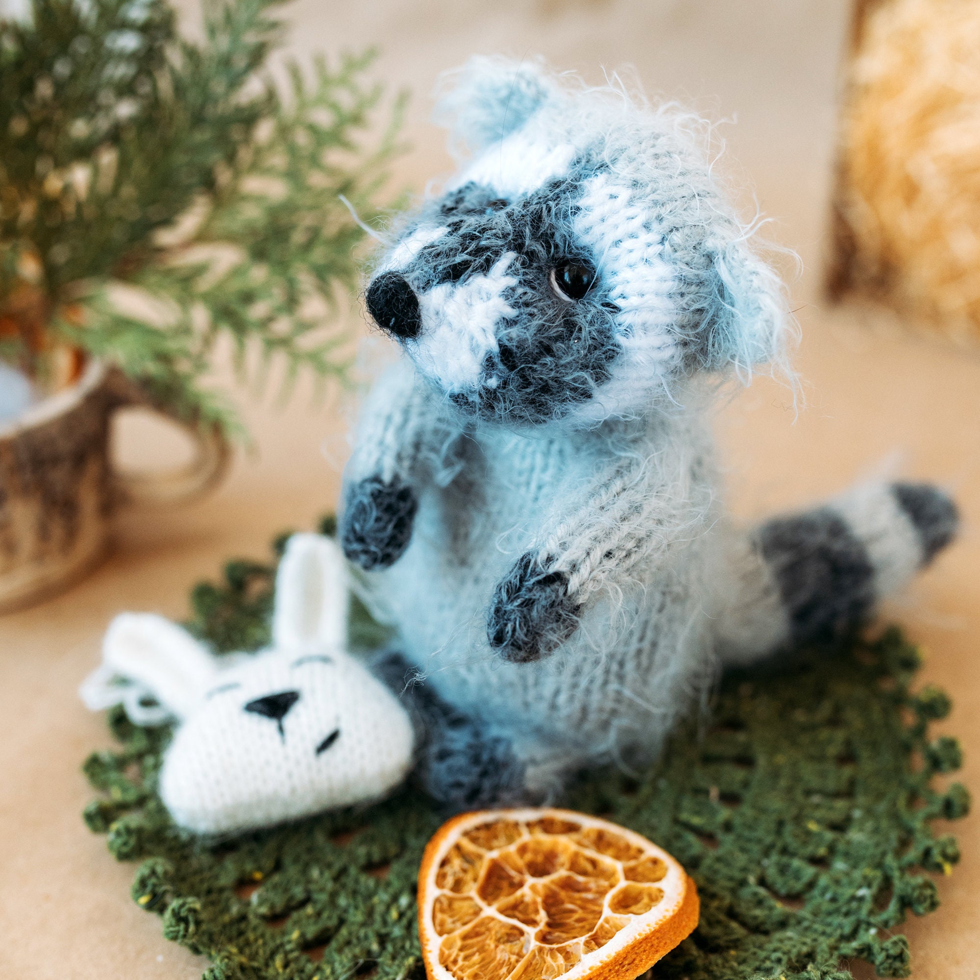 Mini Raccoon Knitting Pattern. Little Knitted Realistic Raccoon Step by ...