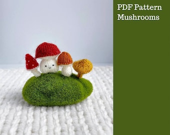 Tiny knitting mushrooms. Amigurumi pattern. English and Russian PDF.