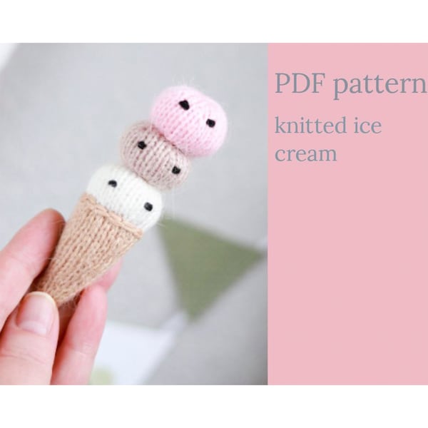 A keychain for keys. Knitted ice cream. Knitting pattern in English and Russian. Amigurumi toy