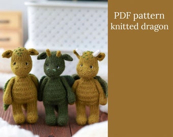 Knitting dragon pattern. Amigurumi dinosaur.