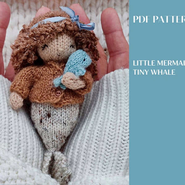 Little mermaid & tiny whale knitting pattern. English and Russian PDF.