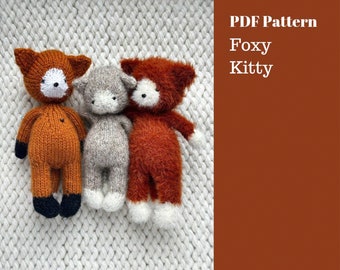 Foxy and Kitty 2 in 1 Knitting toys pattern. English and Russian PDF.