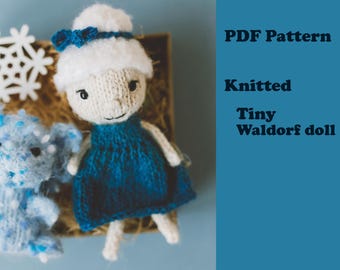 Tiny Waldorf Doll knitting pattern. Miniature Doll with Removable Dress PDF