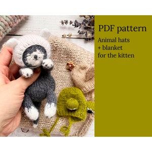 Animal hats + blanket for the sleeping kitten English and Russian PDF.