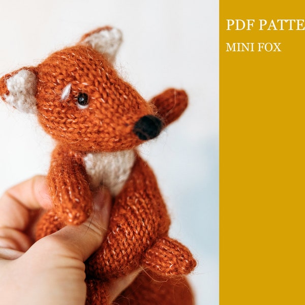 Mini Fox knitting pattern. Little knitted realistic fox and wolf step by step tutorial. DIY woodland animal. English and Russian PDF.
