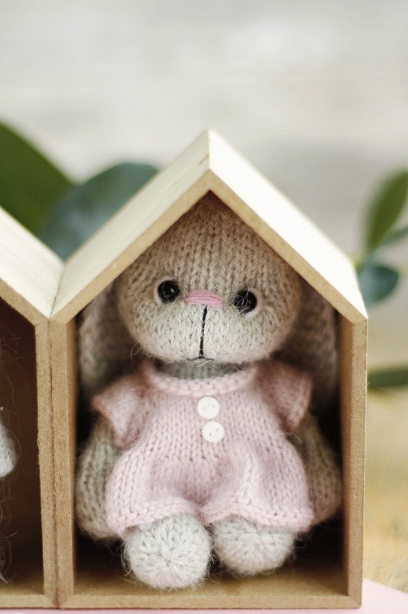 Bunny knitting pattern. Cute animal toy in a dress. DIY image 7