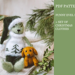 The Christmas Thief knitting pattern. Basic set of removable clothes. DIY knitting tutorial. English and Russian PDF.