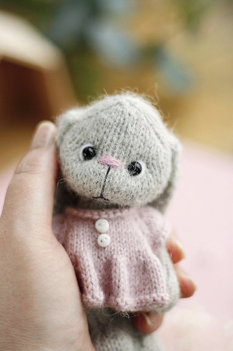 Bunny knitting pattern. Cute animal toy in a dress. DIY image 8