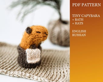 Patrón de tejido para un pequeño capibara. Tutorial de tejido DIY para un pequeño capibara. Juguete para juguete. Miniatura de tejido. PDF en inglés y ruso.