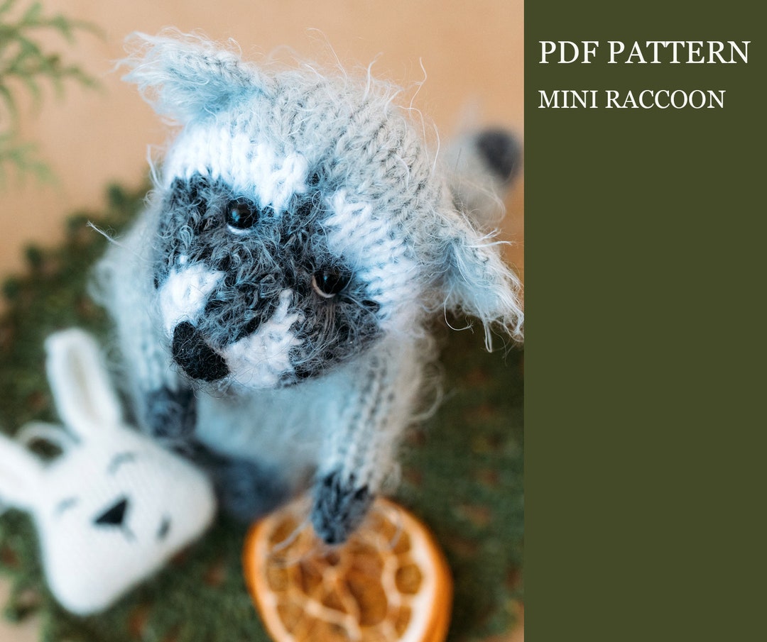 Mini Raccoon Knitting Pattern. Little Knitted Realistic Raccoon Step by ...