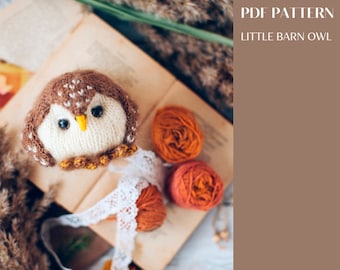 Little Barn owl knitting pattern. Knitted woodland owl step-by-step tutorial. DIY home decor. English and Russian PDF.