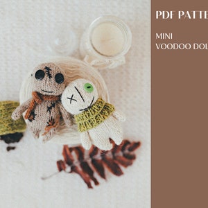 Mini Voodoo Doll knitting pattern. Halloween gifts. DIY knitting tutorial. English and Russian PDF.