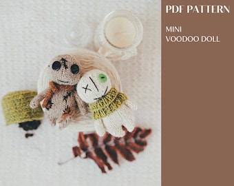 Mini Voodoo Doll knitting pattern. Halloween gifts. DIY knitting tutorial. English and Russian PDF.