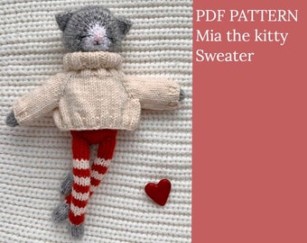 Mia the Kitty knitting pattern. Cute cat pattern. English and Russian PDF.