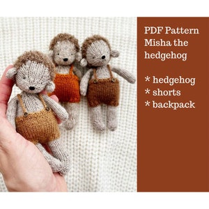 Misha the Hedgehog, shorts, backpack. Knitting pattern. English and Russian PDF.