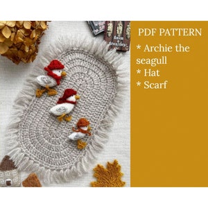 Archie the seagull. Miniature knitting pattern. English and Russian PDF.