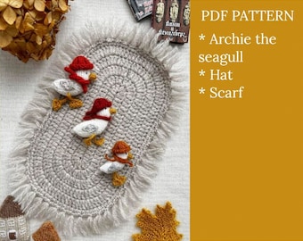 Archie the seagull. Miniature knitting pattern. English and Russian PDF.
