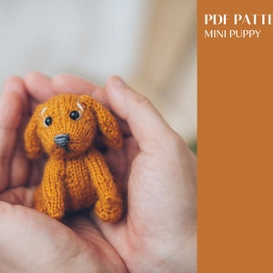 Mini Puppy knitting pattern. Knitted Dog step by step tutorial. DIY Terrier cub miniature. English and Russian PDF.