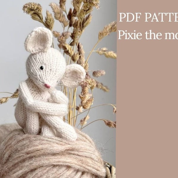 Pixie the mouse Knitting pattern. English and Russian PDF.