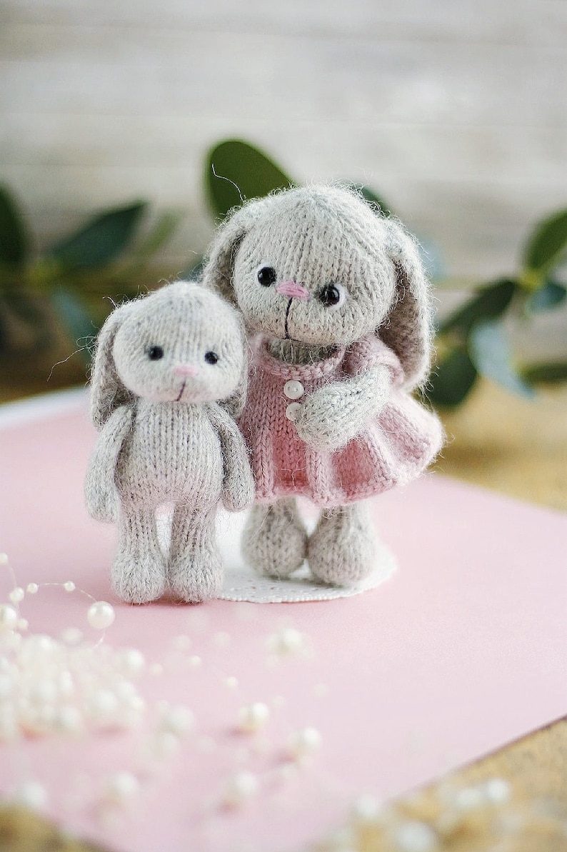 Bunny knitting pattern. Cute animal toy in a dress. DIY image 4