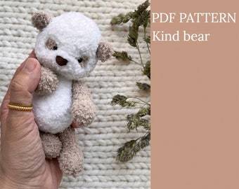 Knitting pattern Kind Bear Toy. English and Russian language. Knitting tutorial PDF.