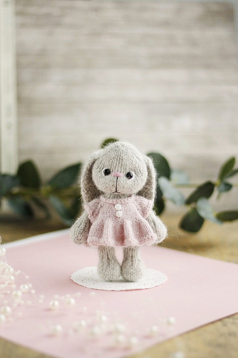 Bunny knitting pattern. Cute animal toy in a dress. DIY image 6