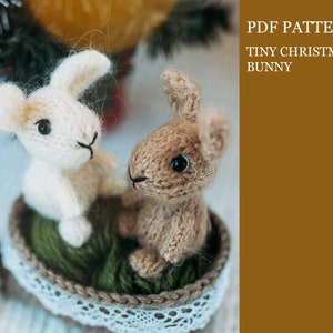 Tiny Christmas bunny knitting pattern. Small rabbit DIY knitting tutorial. Toy for Toy. Knitting miniature. English PDF.