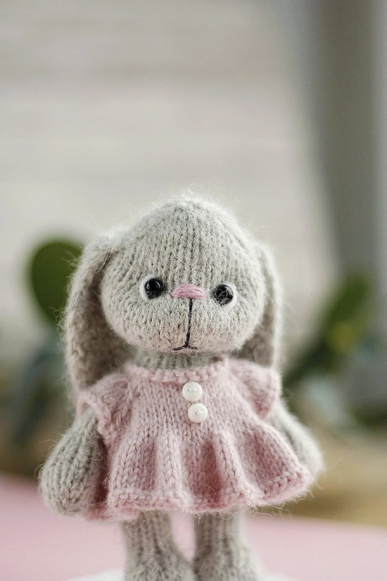 Bunny knitting pattern. Cute animal toy in a dress. DIY image 3