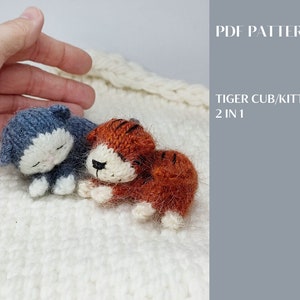 Tiger cub & kitten 2 in 1 knitting pattern. English and Russian PDF.