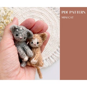 Mini cat knitting pattern Tiny pet pattern. English and Russian PDF.