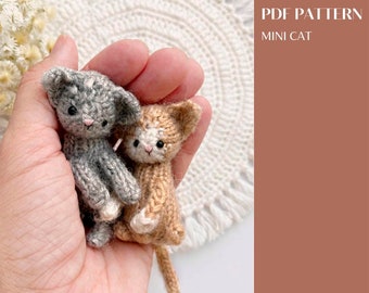 Mini cat knitting pattern Tiny pet pattern. English and Russian PDF.