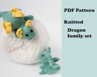 Dragon Family knitting pattern. Set of 2 Miniature Dragons. Tiny Amigurumi Toys PDF Tutorial