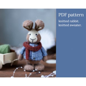 Knitted rabbit in a blouse. Knitting pattern in English and Russian