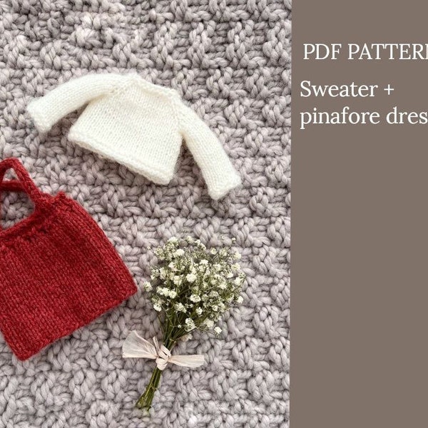 Pullover + Trägerkleid für Puppe. Strickmuster. Englisch und Russisch PDF.