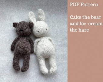 Cake the Bear and Ice-cream the Hare. Knitting pattern. English and Russian PDF.