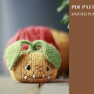 Knitted pumpkin for Halloween. Pattern pdf. Amigurumi toy. Knitted vegetables tutorial.