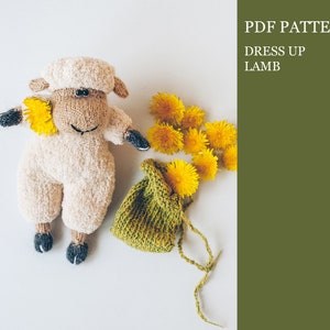 Dress up Lamb knitting pattern. Amigurumi sheep + Basic set of removable clothes. DIY knitting tutorial. English and Russian PDF.