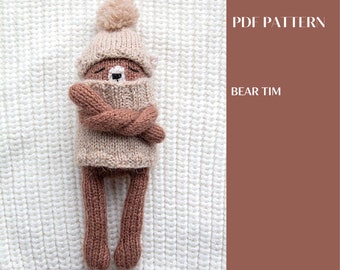 Bear Tim knitting pattern. English and Russian PDF.