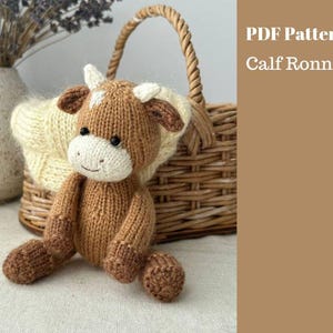 Cute calf Ronnie knitting pattern. English and Russian PDF.