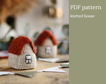 Small knitted house. Knitting home decor pattern.
