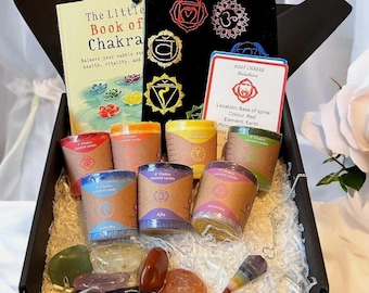 Chakra Gift Set, Chakra Candles, Crystal Set, Meditation, Spiritual Gift, Selenite, Chakra Stones, Divination, Mindfulness, Energy Balance