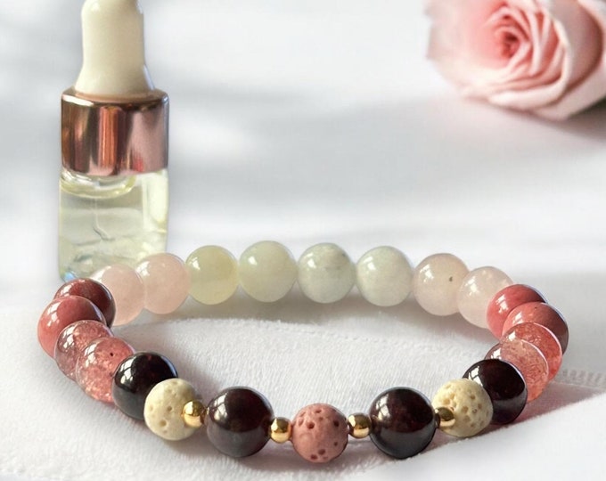 Love Spell Crystal Bracelet: Rose Quartz, Rhodonite, Garnet & Lava Bead
