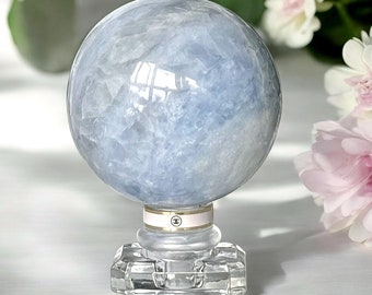Blue Calcite Crystal Sphere - Powerful Stone for Emotional Healing, Stress Relief, and Creativity"