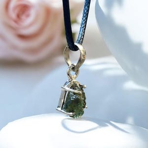 Genuine Moldavite Prong Pendant, 925 Sterling Silver, Natural Tektite, Unique Crystal Gift, Real Moldavite Jewellery