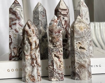 Mexican Agate Tower, Crystal Point, Banded Agate Tower, Choose Your Crystal, Polished Stone for Gift or Display