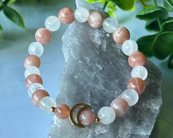 Moonstone Bracelet Sunstone 8mm Beaded Gemstone Bracelet Crystal Beaded Healing  Bracelet  Positive Energy Crystal Gift