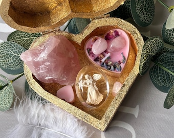 Divine Blessings Gift Box - Angel Talisman, Rose Quartz, Candle, and Serenity"