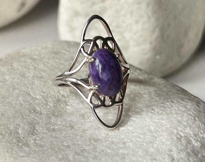 Charoite Silver Ring Cushion Oval UK P